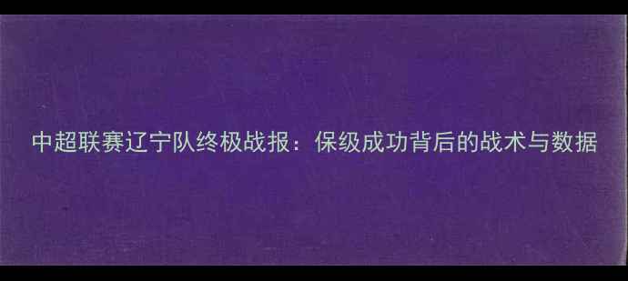 图片 中超联赛辽宁队终极战报：保级成功背后的战术与数据