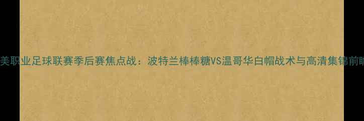 图片 北美职业足球联赛季后赛焦点战：波特兰棒棒糖VS温哥华白帽战术与高清集锦前瞻1