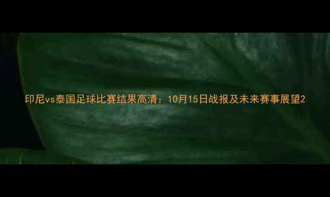 图片 印尼vs泰国足球比赛结果高清：10月15日战报及未来赛事展望2