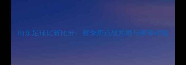 图片 山东足球比赛比分：赛季焦点战回顾与赛事前瞻