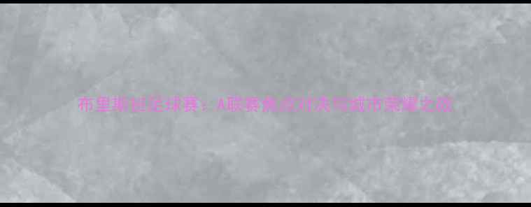 图片 布里斯班足球赛：A联赛焦点对决与城市荣耀之战
