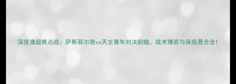 图片 深度澳超焦点战：萨斯菲尔德vs天主青年对决前瞻，战术博弈与保级悬念全1